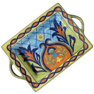 Vtg Orange Talavera Maxcera Corp  Platter Open Handles